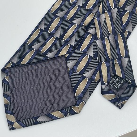 Joseph & Feiss Black Navy Silver Geometric Pure Silk Career Office Necktie NWOT - Picture 3 of 6
